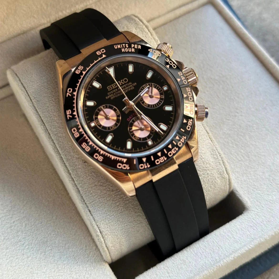 SEIKO MOD DAYTONA | VK63 OYSTERFLEX OR ROSE